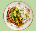Ground beef, sweet potatoes and white rice.